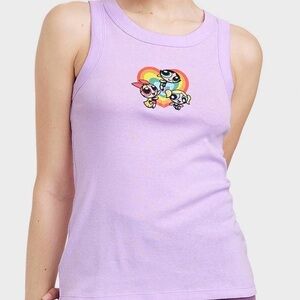 Women's Embroidered Powerpuff Girls Cartoon Network Y2K Tank Top Purple Sz L